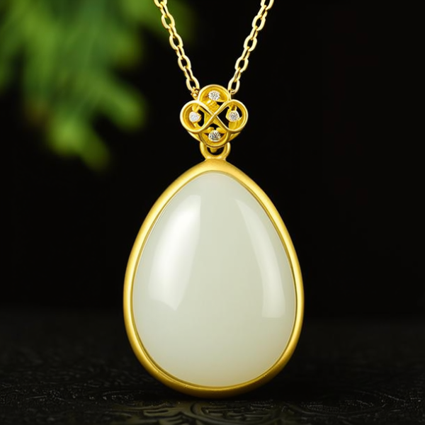 黄金镶和田玉吊坠图片